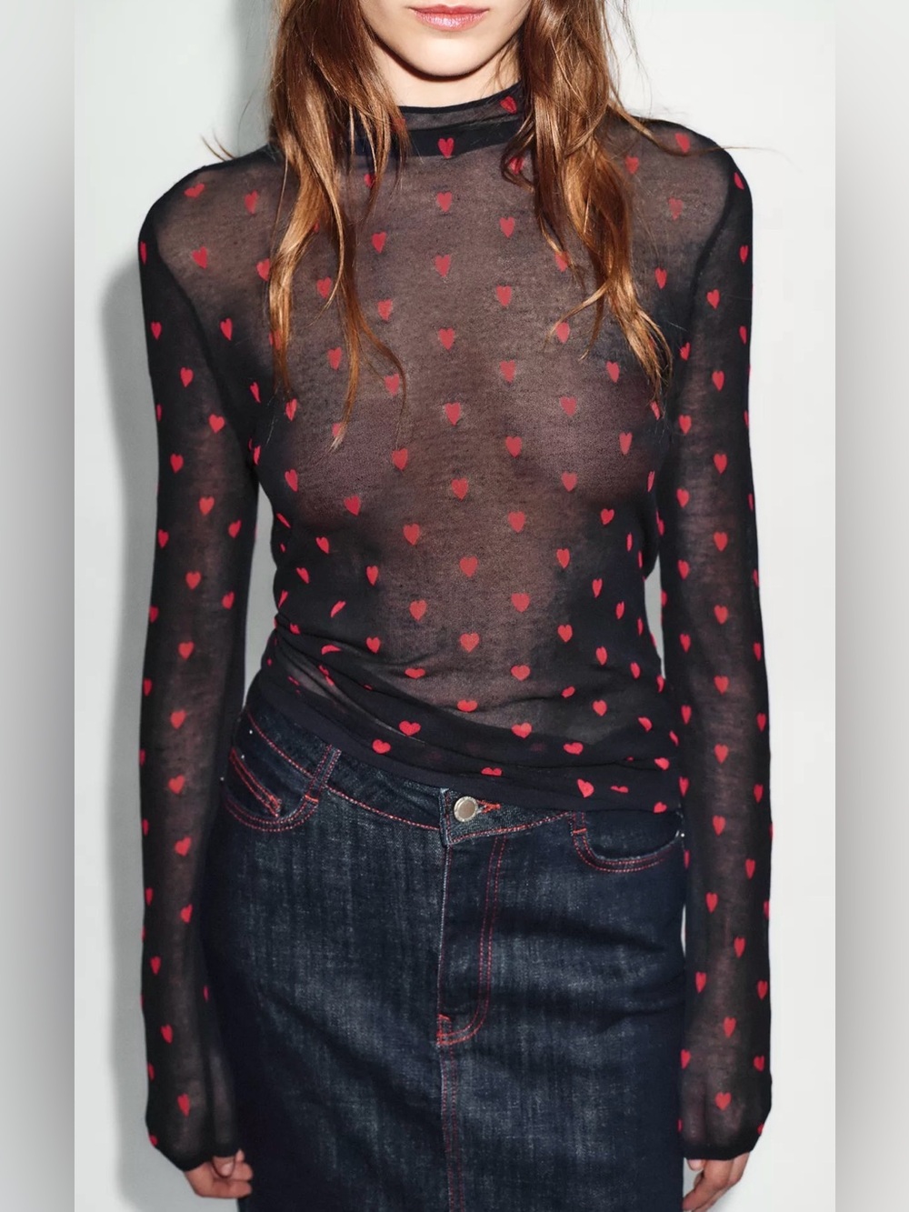 NWOT ZARA Fine Knit Heart Top in Navy Blue